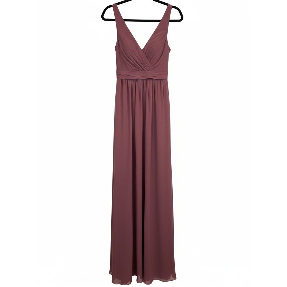 Azazie Dusty Rose Mauve Chiffon V-Neck Maxi Bridesmaid Dress US 4 Homecoming